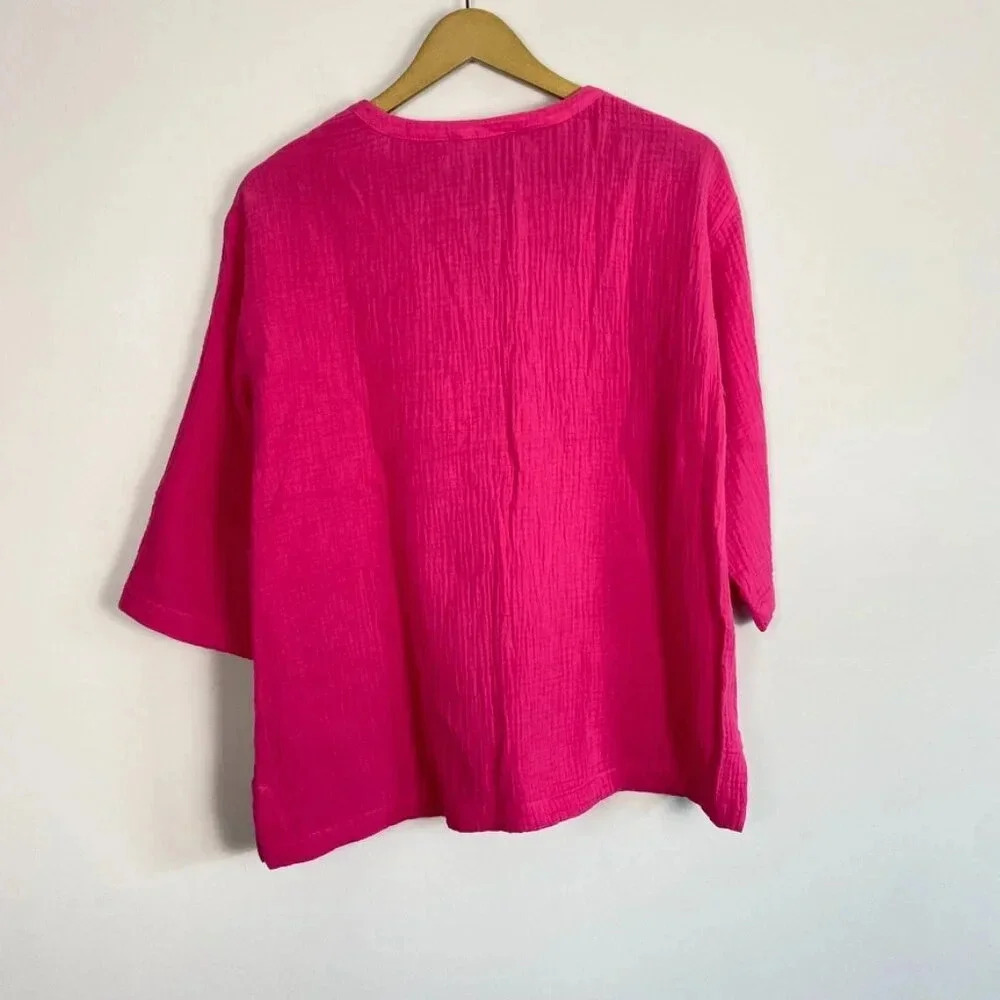 Soft Surroundings Pink Cotton Gauze Popover Tunic Top - Picture 12 of 13